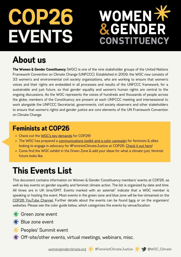 COP26 Gender Equality & Feminist Events Overview Women & Constituency