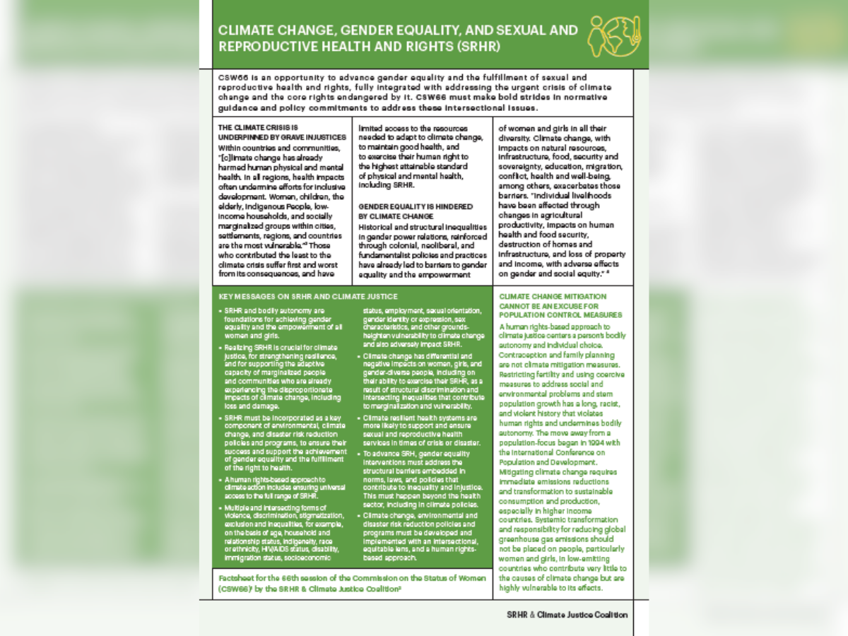 New Factsheet on Climate Justice and Sexual and Reproductive Health and ...